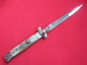 New ITALY INOX 9" BLONDE HORN Bayonet BLADE ITALIAN STILETTO Knife