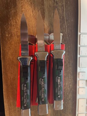 Three new in box Nato Military OTF’s with imperfect blade tips