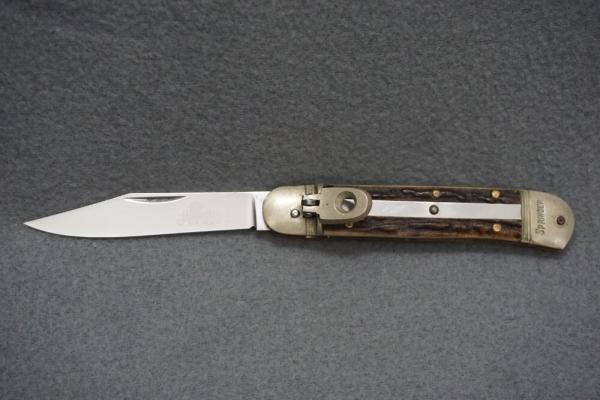 + VTG SCARCE HUBERTUS SOLINGEN ROSTFREI BUCKHORN MEDIUM 'SPRINGER' LEVERLOCK AUTOMATIC KNIFE +
