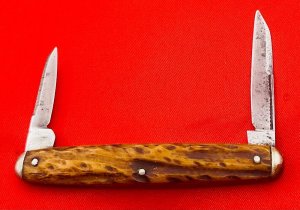 Vintage HUMASON & BECKLEY2-Blade Equal End Senator Pen Pocket Knife c.1852-1916 Green Bone