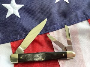 Weidmannsheil 3 Blade Whittler w/ Buffalo Horn Handles -NOS -NM