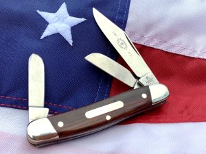 J A Henckels 3 Blade Stockman w/ Wood Handles +blade etching- +Rare Orig Box & Knife Display