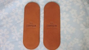 2 ITALIAN TAN LEATHER AGA CAMPOLIN ITALY EMBOSSED SWITCHBLADE KNIFE POUCHES