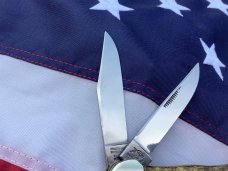 Bulldog Brand 2 Blade Copperhead Knife w/ Gold Dust Handles +Heart Shield & Rabbit Hound Blade Etch Bulldog Brand 2 Blade Copperhead Knife w/ Gold Dust Handles +Heart Shield & Rabbit Hound Blade Etch