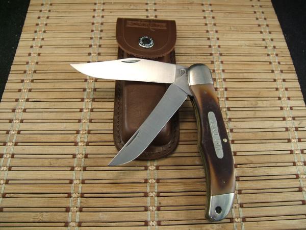 SCHRADE OLD TIMER 25OT FOLDING HUNTER U.S.A. HIGH CARBON STEEL DOUBLE BLADE FOLDING KNIFE & SHEATH SCHRADE OLD TIMER 25OT FOLDING HUNTER U.S.A. HIGH CARBON STEEL DOUBLE BLADE FOLDING KNIFE & SHEATH