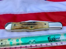 Vintage Ka-Bar 5 1/2” Folding Hunter Knife w/ Great Stag Handles -NOS & NM