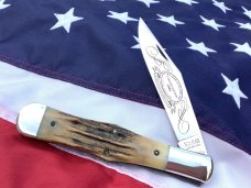 Vintage Ka-Bar 5 1/2” Folding Hunter Knife w/ Great Stag Handles -NOS & NM