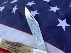 Vintage Ka-Bar 5 1/2” Folding Hunter Knife w/ Great Stag Handles -NOS & NM