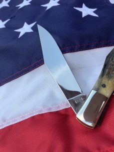 Vintage Ka-Bar 5 1/2” Folding Hunter Knife w/ Great Stag Handles -NOS & NM