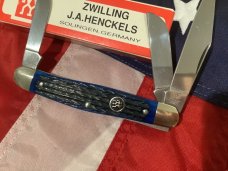 Vintage J A Henckels 3 Blade Stockman Pocket Knife with Blue Handles & Black Shield -NOS Vintage J A Henckels 3 Blade Stockman Pocket Knife with Blue Handles & Black Shield -NOS