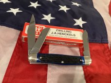 Vintage J A Henckels 3 Blade Stockman Pocket Knife with Blue Handles & Black Shield -NOS Vintage J A Henckels 3 Blade Stockman Pocket Knife with Blue Handles & Black Shield -NOS