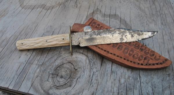 Challenge Cutlery Co. Sheffield England Blade Etched The Hunter's Knife Factory Edge Tarnished 10" 