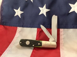 Burnt Chimney Razor Barlow Knife w/ Green Bone Handles -Used