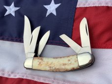 Vintage Parker 5 blade Stockman Knife with Appaloosa Bone handles & Flying Eagle Blade Etching Vintage Parker 5 blade Stockman Knife with Appaloosa Bone handles & Flying Eagle Blade Etching