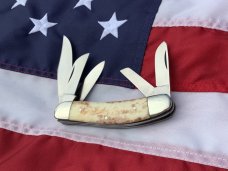 Vintage Parker 5 blade Stockman Knife with Appaloosa Bone handles & Flying Eagle Blade Etching Vintage Parker 5 blade Stockman Knife with Appaloosa Bone handles & Flying Eagle Blade Etching