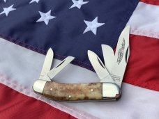 Vintage Parker 5 blade Stockman Knife with Appaloosa Bone handles & Flying Eagle Blade Etching Vintage Parker 5 blade Stockman Knife with Appaloosa Bone handles & Flying Eagle Blade Etching
