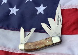 Vintage Parker 5 blade Stockman Knife with Appaloosa Bone handles & Flying Eagle Blade Etching
