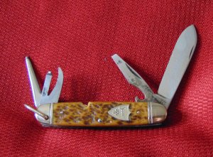EXCELLENT CONDITION VINTAGE STA-SHARP HIGH CARBON STEEL USA  BOY SCOUT KNIFE ETCHED 1927-1940
