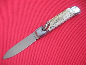 Old Stock Italian White STAG Leverlock Switchblade Knife - ROSTFREI