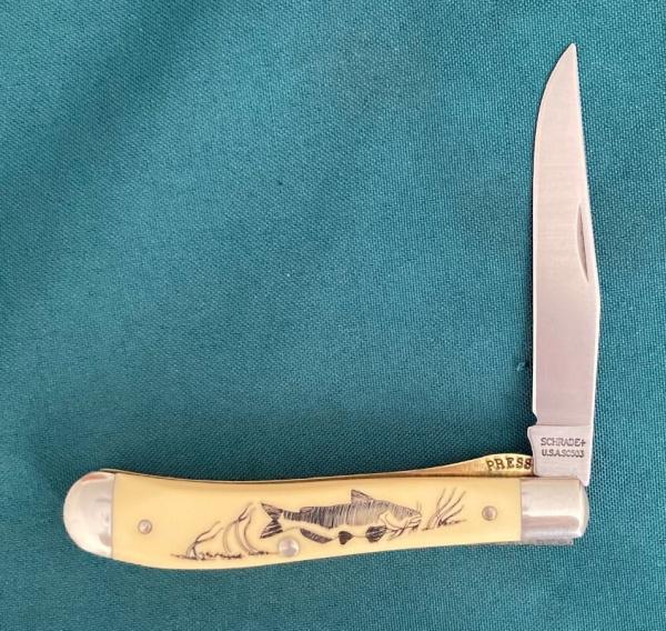 Schrade USA SC503 "Catfish" Scrimshaw series Single Blade Lockback NOS