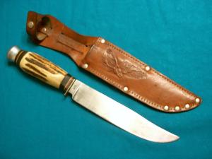 VINTAGE ASSOCIATED CUTLERY SOLINGEN GERMANY STAG HUNTING SKINNING BOWIE KNIFE KNIVES OLD SHEATH