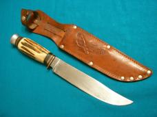 VINTAGE ASSOCIATED CUTLERY SOLINGEN GERMANY STAG HUNTING SKINNING BOWIE KNIFE KNIVES OLD SHEATH