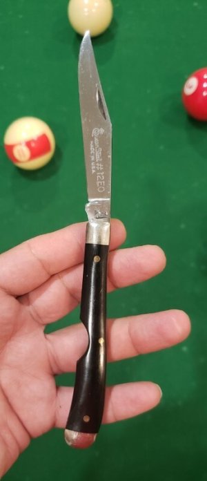 Vintage Queen Steel #12EO USA, Slick Black Easy Open Knife, Q76
