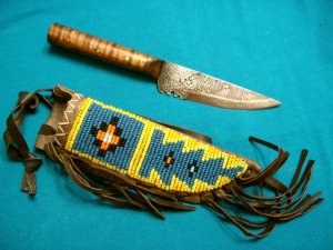 CUSTOM DMP DAVID MARK PALMER WRANGLER USA 146 HUNTING SKINNING PATCH NECK KNIFE KNIVES BEADED SHEATH