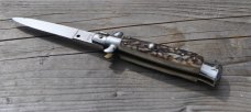 Rostfrei Thick Gnarly Stag Button Open Bolster Close 6 1/8" Overall 2 1/8" Flat Ground Blade Fast Rostfrei Thick Gnarly Stag Button Open Bolster Close 6 1/8" Overall 2 1/8" Flat Ground Blade Fast