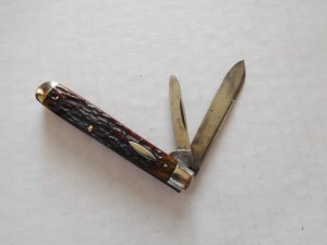 Pre-1937 G. W. & H. Hdwe Co. Slim Bone Jack Pocket Knife with Blade Etching