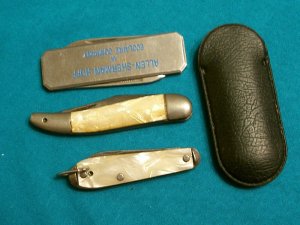 LOT VINTAGE HAMMER BRAND USA BARLOW JAPAN POCKET WATCH FOB PEN JACK KNIFE KNIVES OLD AD ADVERTISING