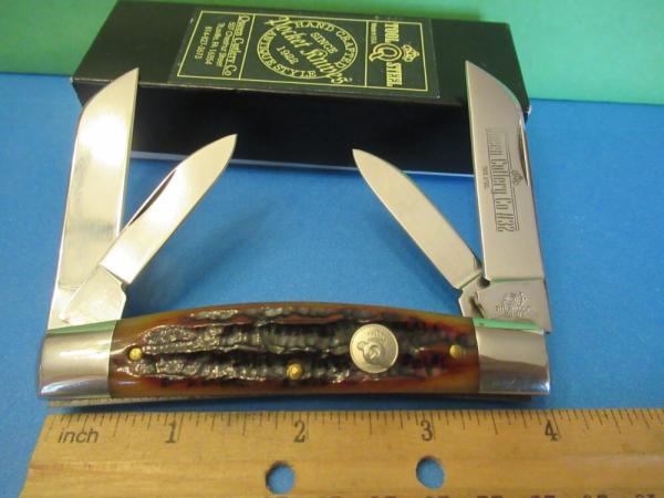 Queen Cutlery Titusville Pa. Amber Carved Stag Bone Congress Pattern #32 ACSB Queen Cutlery Titusville Pa. Amber Carved Stag Bone Congress Pattern #32 ACSB