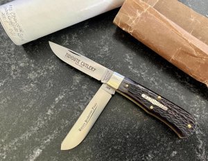 Great Eastern Cutlery Tidioute #73 Trapper, Charcoal Water Buffalo Bone, New (GEC 73) 