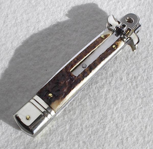 NEW AKC ITALIAN LEVERLETTO 8" GENUINE STAG NEW MODIFIED BAYONET BLADE SOLID NICKEL SILVER BOLSTERS  