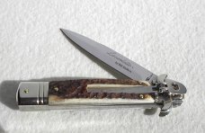 NEW AKC ITALIAN LEVERLETTO 8" GENUINE STAG NEW MODIFIED BAYONET BLADE SOLID NICKEL SILVER BOLSTERS  