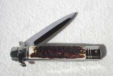 NEW AKC ITALIAN LEVERLETTO 8" GENUINE STAG NEW MODIFIED BAYONET BLADE SOLID NICKEL SILVER BOLSTERS  