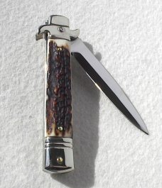 NEW AKC ITALIAN LEVERLETTO 8" GENUINE STAG NEW MODIFIED BAYONET BLADE SOLID NICKEL SILVER BOLSTERS  