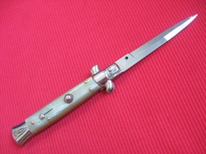New ITALY INOX 9" BLONDE HORN Bayonet BLADE ITALIAN STILETTO Knife