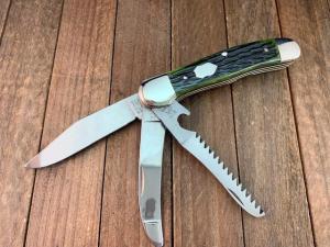 Bulldog Hunting Copperhead with Bone Saw/Cap Lifter Green Jigged Bone 1998 