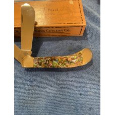 Case XX USA Genuine Abalone Pearl 82100 Script Shield Saddlehorn Knife in Box c.2003 Case XX USA Genuine Abalone Pearl 82100 Script Shield Saddlehorn Knife in Box c.2003