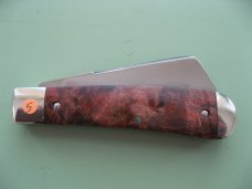 DANIELS FAMILY KNIFE BRANDS-TITUSVILLE CUTLERY-BIG EASY COTTON KNIFE-BURNT ORANGE MAPLE BURL DANIELS FAMILY KNIFE BRANDS-TITUSVILLE CUTLERY-BIG EASY COTTON KNIFE-BURNT ORANGE MAPLE BURL