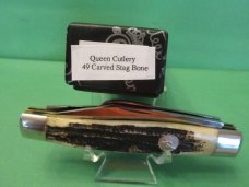 Queen Cutlery Titusville PA. Carved Stag Bone Large Stockman Pattern # 49 Queen Cutlery Titusville PA. Carved Stag Bone Large Stockman Pattern # 49