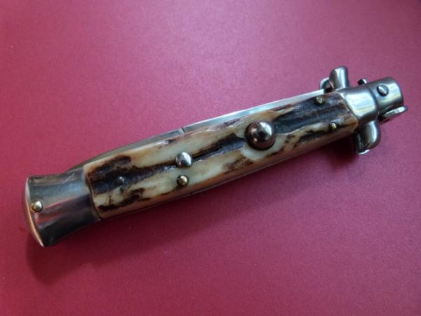 Italian Stiletto Push Button Knife Stag Handles, Never Used or Carried