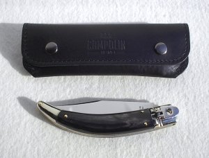 NEW 2021 A.G.A CAMPOLIN 8.5" DIANA LEVER LOCK BRAZILIAN HORN NICKEL SILVER BOLSTERS - SHEATH 