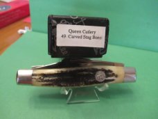 Queen Cutlery Titusville PA. Carved Stag Bone Large Stockman Pattern # 49 Queen Cutlery Titusville PA. Carved Stag Bone Large Stockman Pattern # 49