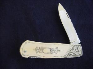  RARE GEORGE A. WALKER, Alpine, Wyoming, Ivory, Scrimmed, Engraved, LockBack, CUSTOM Folding Hunter