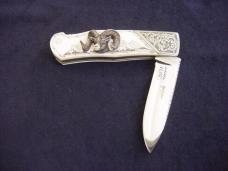  RARE GEORGE A. WALKER, Alpine, Wyoming, Ivory, Scrimmed, Engraved, LockBack, CUSTOM Folding Hunter