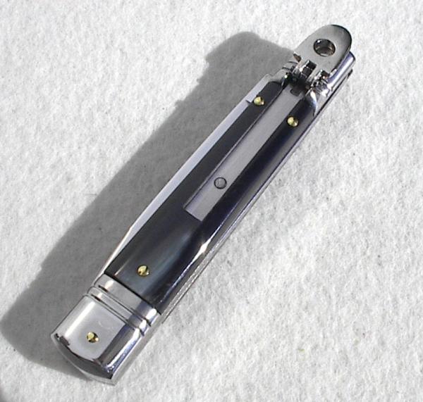 NOS AKC 8" CLASSIC SLIM LEVER LOCK SWEDGE BLADE, GENUINE DARK BRAZILIAN HORN - MANIAGO ITALY