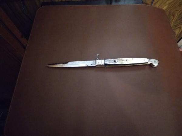 AGA CAMPOLIN 12" BRAZILIAN BUFFALO HORN WITH POLISHED BAYO BLADE SICLIAN SWITCHBLADE AGA CAMPOLIN 12" BRAZILIAN BUFFALO HORN WITH POLISHED BAYO BLADE SICLIAN SWITCHBLADE