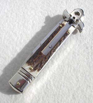 NEW AKC ITALIAN LEVERLETTO 8" GENUINE STAG WITH NEW MODIFIED BAYONET BLADE NICKEL SILVER BOLSTERS 